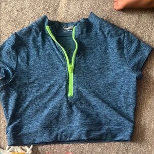 Blue and Green Short Sleeve Tee with Athletic curvy fit . Bombshell Sportswear